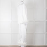 Nadine Merabi White Satin Feather Trim Pyjama Set