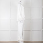 Nadine Merabi White Satin Feather Trim Pyjama Set