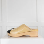 Chanel Beige Black Toe Painted Leather Clogs