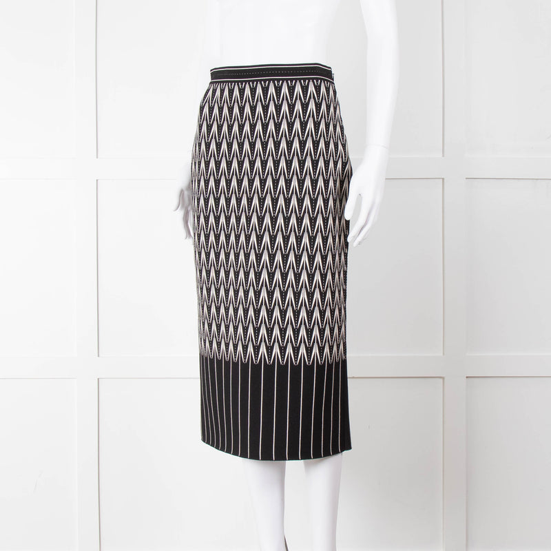 Alexander McQueen Black Cream Geometric Print Pencil Skirt