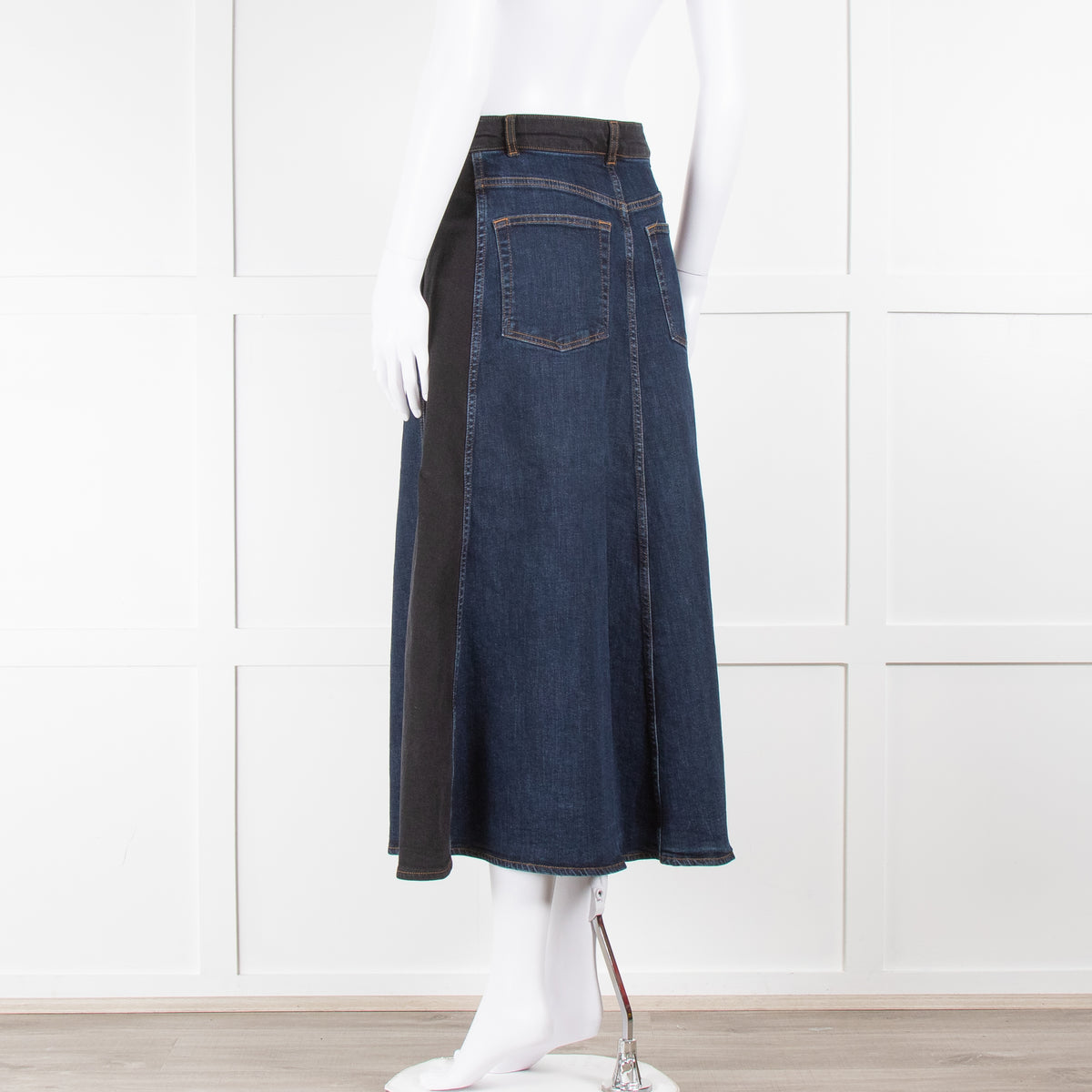 ME + EM Blue And Black Denim A-Line Skirt