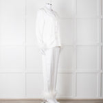 Nadine Merabi White Satin Feather Trim Pyjama Set