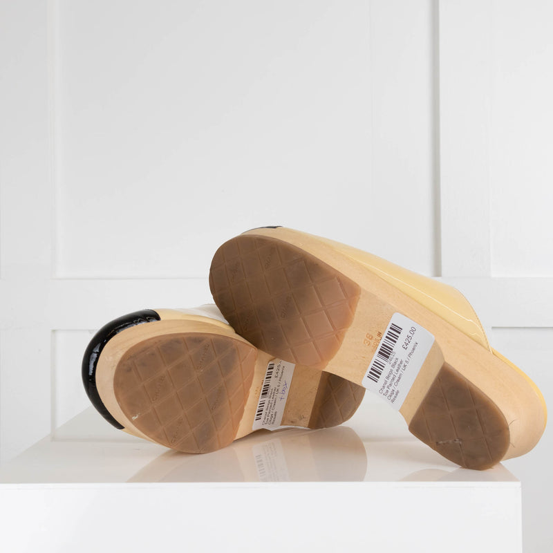 Chanel Beige Black Toe Painted Leather Clogs