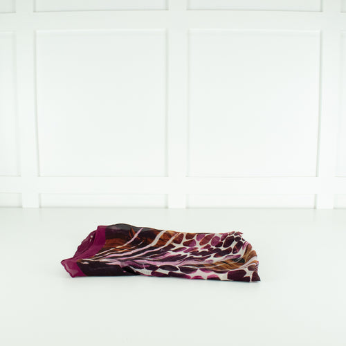 Salvatore Ferragamo Purple and Tan Silk Chiffon Long Scarf