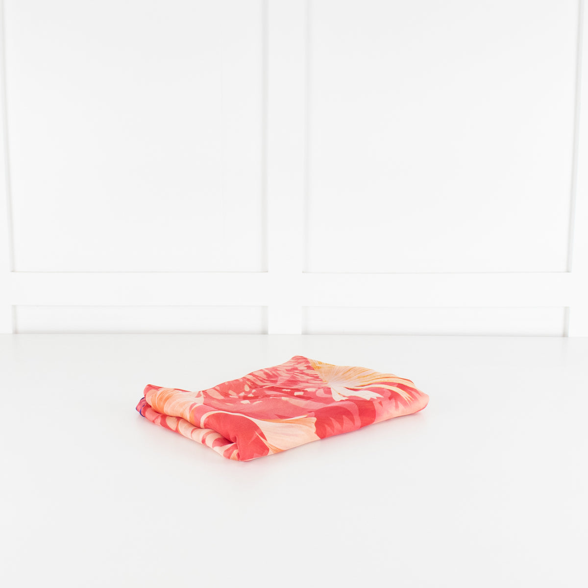 Salvatore Ferragamo Pink and Orange Leaf Print Silk Scarf