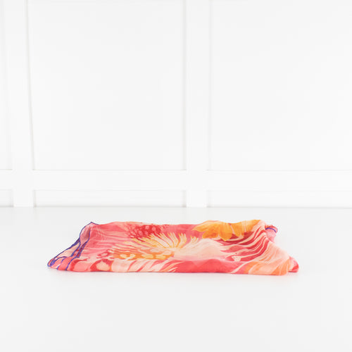 Salvatore Ferragamo Pink and Orange Leaf Print Silk Scarf