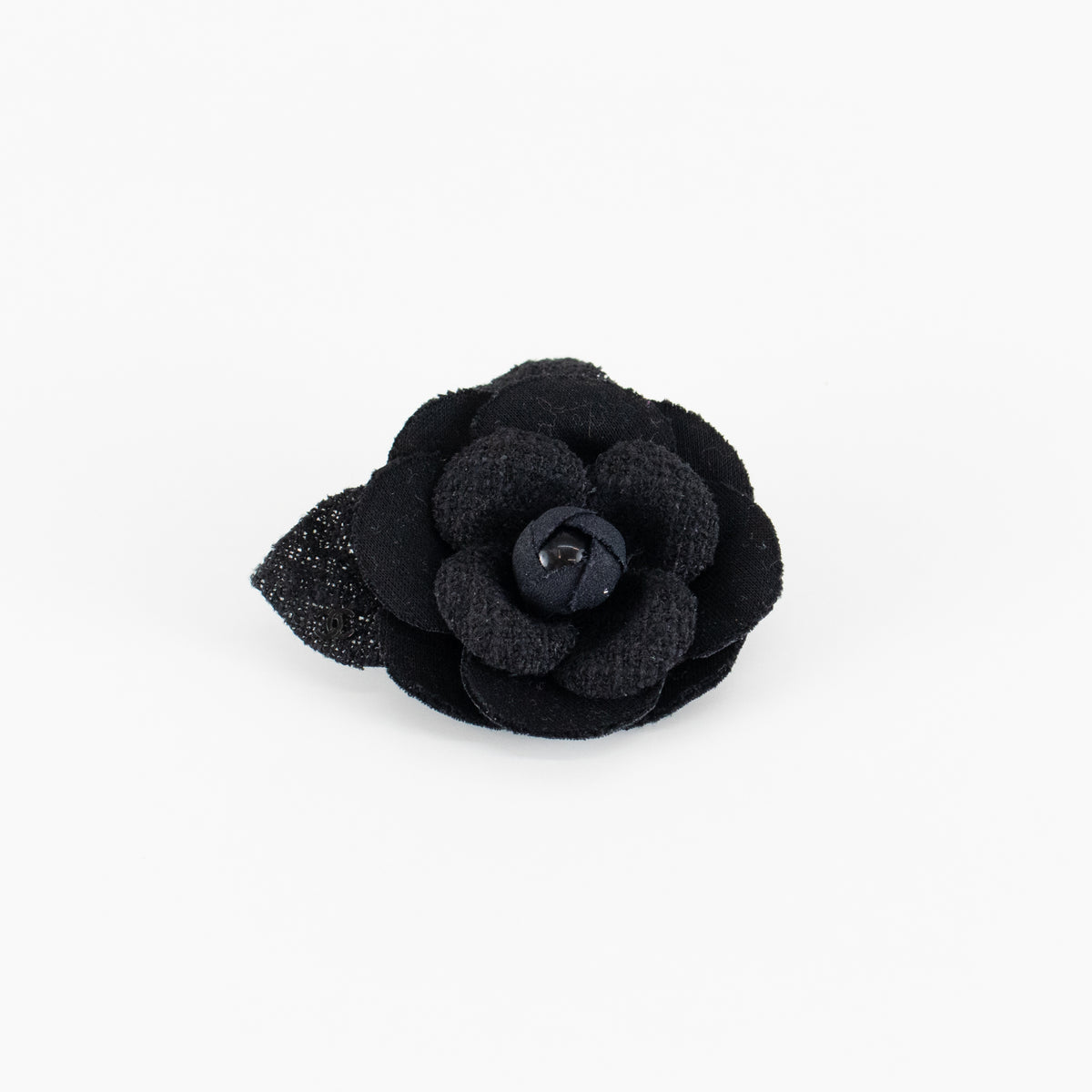 Chanel Black Tweed Fabric Chanel Camelia Brooch