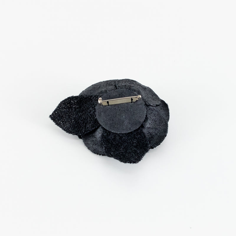 Chanel Black Tweed Fabric Chanel Camelia Brooch