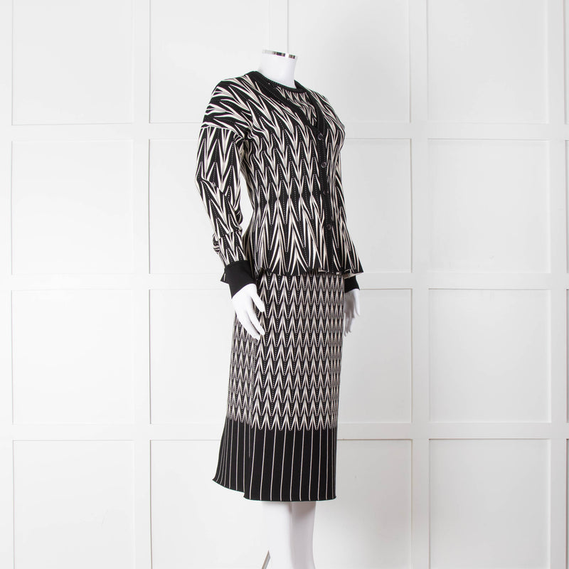 Alexander McQueen Black Cream Geometric Print Fit & Flare Cardigan