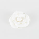 Chanel Cream Fabric Camelia Silver CC Logo Brooch