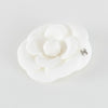 Chanel Cream Fabric Camelia Silver CC Logo Brooch