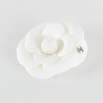 Chanel Cream Fabric Camelia Silver CC Logo Brooch