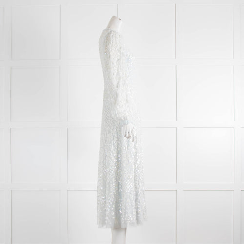 Needle & Thread Off White Sequinned Long Sleeve Midi Dress