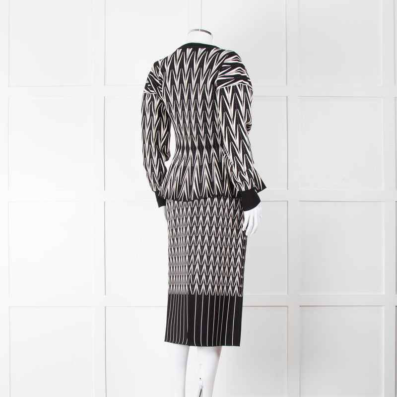 Alexander McQueen Black Cream Geometric Print Fit & Flare Cardigan