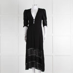 Reformation Black Sheer Lace Trim Puff Slim Long Dess