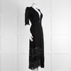Reformation Black Sheer Lace Trim Puff Slim Long Dess