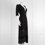 Reformation Black Sheer Lace Trim Puff Slim Long Dess