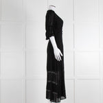 Reformation Black Sheer Lace Trim Puff Slim Long Dess