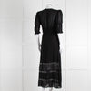 Reformation Black Sheer Lace Trim Puff Slim Long Dess