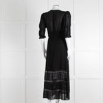 Reformation Black Sheer Lace Trim Puff Slim Long Dess