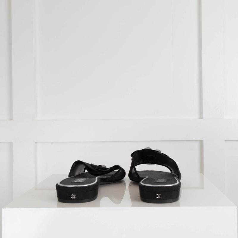 Chanel Black Mesh Camelia Sandals