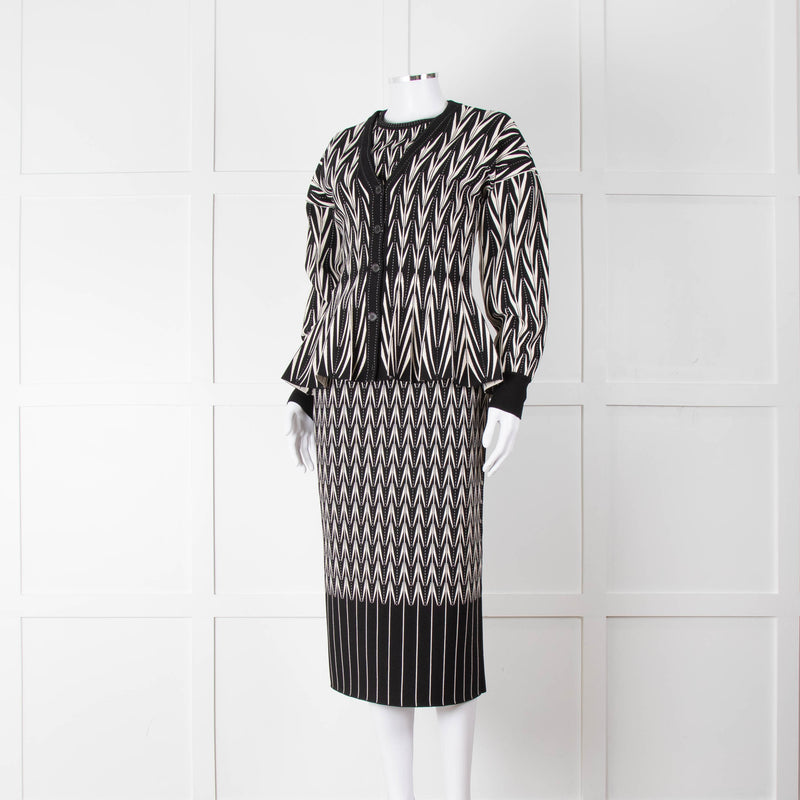 Alexander McQueen Black Cream Geometric Print Fit & Flare Cardigan