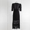 Reformation Black Sheer Lace Trim Puff Slim Long Dess