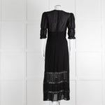 Reformation Black Sheer Lace Trim Puff Slim Long Dess