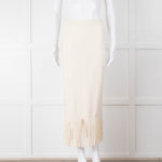 Sandro Cream Knit Fringed Midi Skirt
