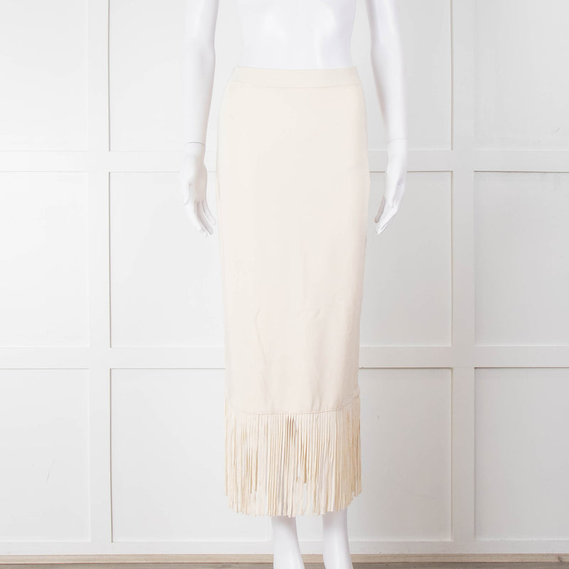 Sandro Cream Knit Fringed Midi Skirt