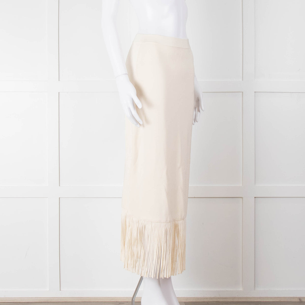 Sandro Cream Knit Fringed Midi Skirt