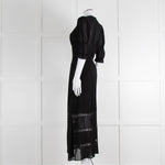 Reformation Black Sheer Lace Trim Puff Slim Long Dess