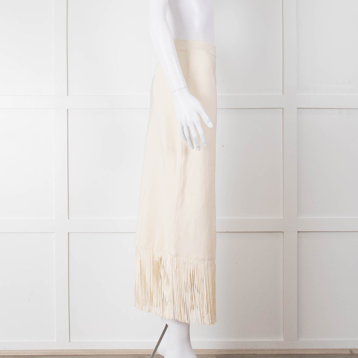 Sandro Cream Knit Fringed Midi Skirt