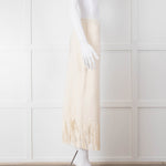 Sandro Cream Knit Fringed Midi Skirt