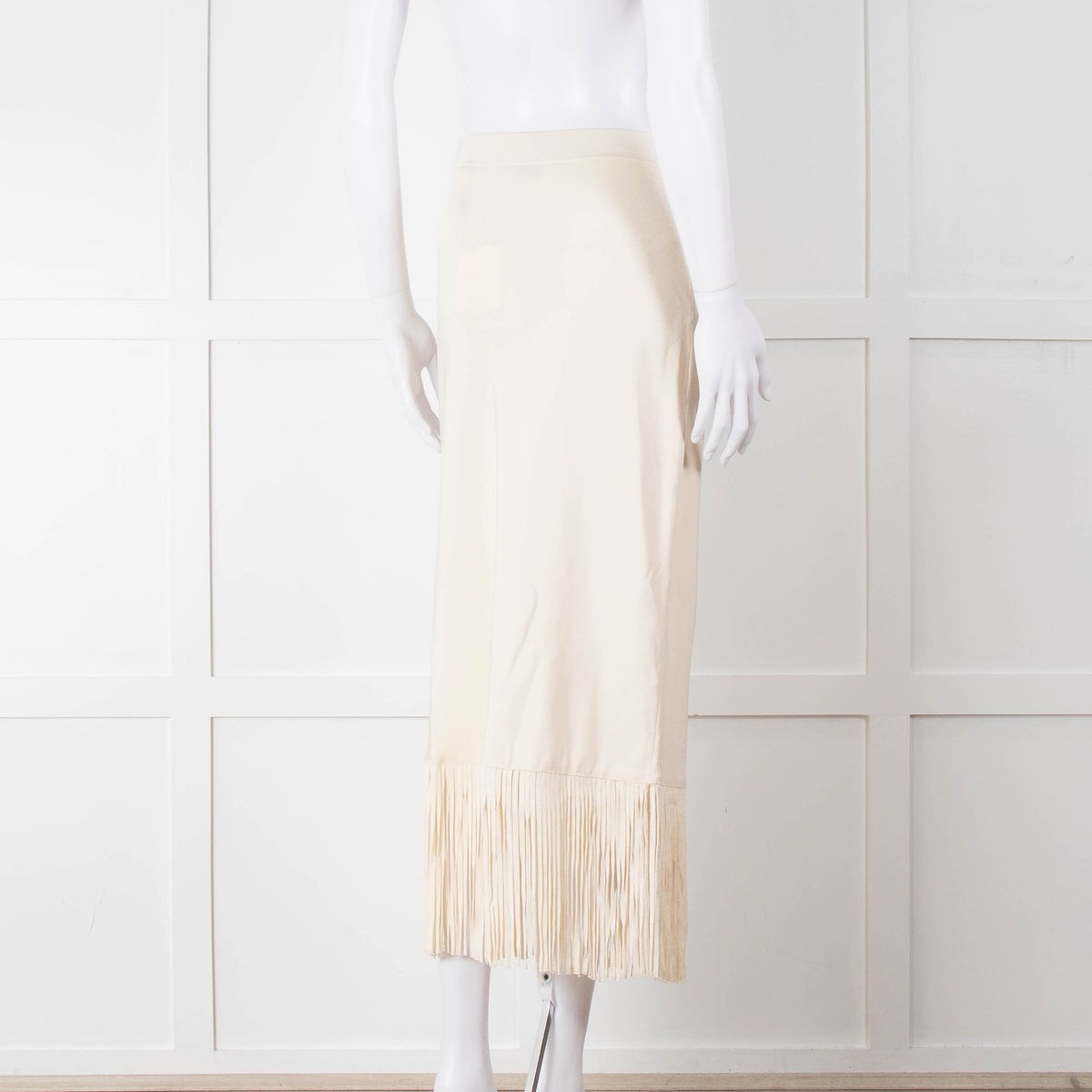 Sandro Cream Knit Fringed Midi Skirt