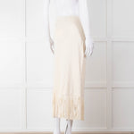 Sandro Cream Knit Fringed Midi Skirt
