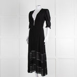 Reformation Black Sheer Lace Trim Puff Slim Long Dess
