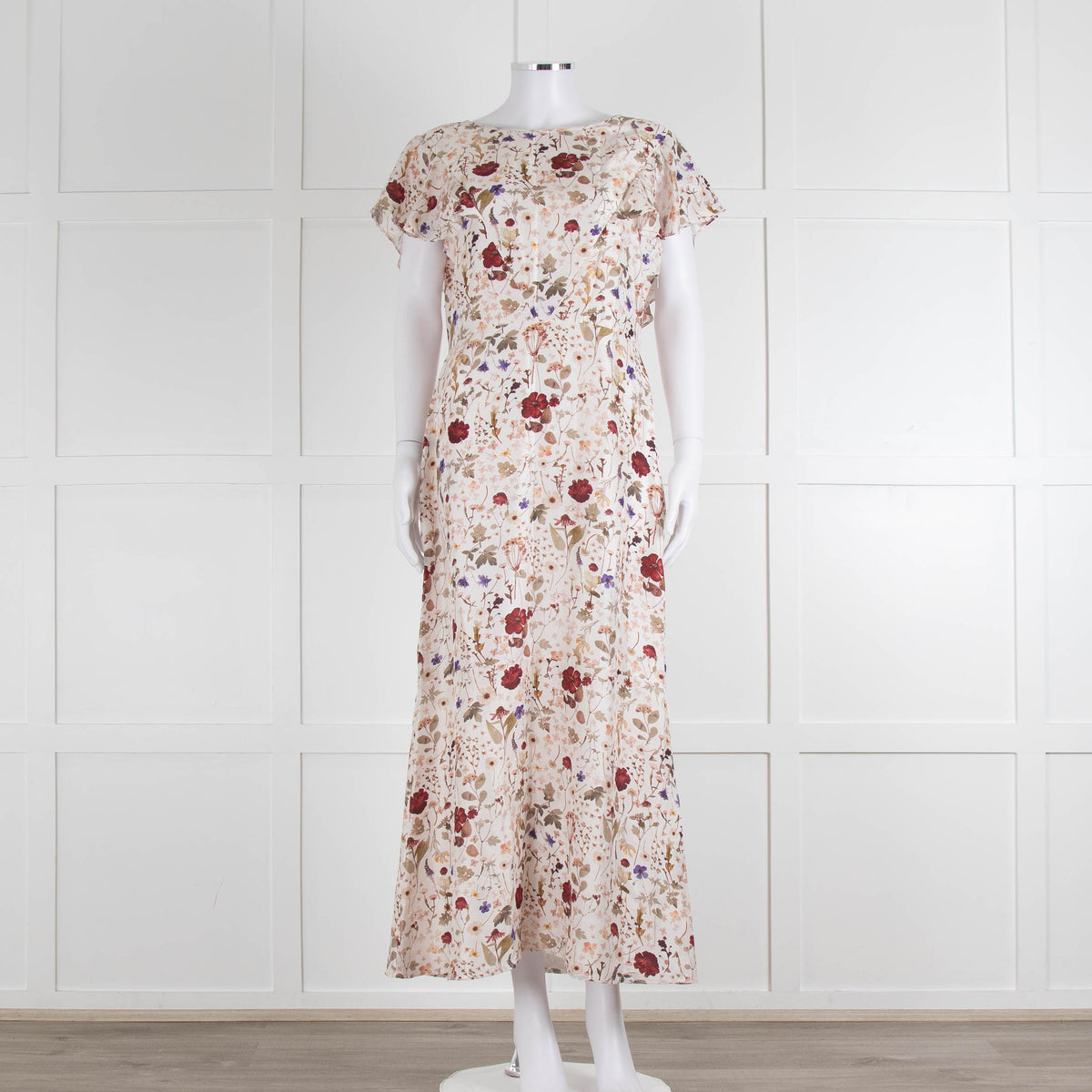 Lily & Lionel Cream Khaki Red Floral Sleeveless Maxi Dress