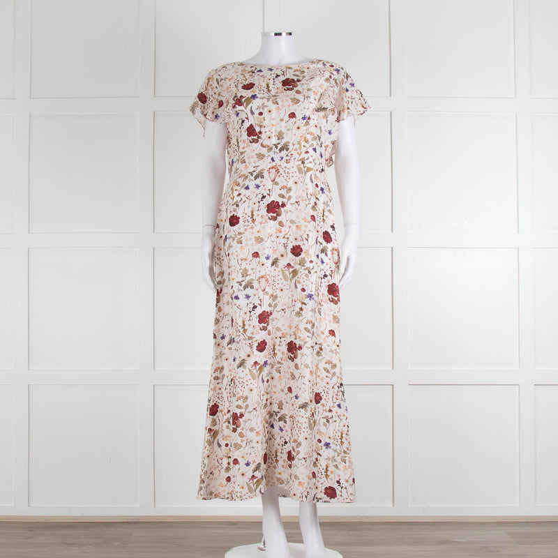 Lily & Lionel Cream Khaki Red Floral Sleeveless Maxi Dress
