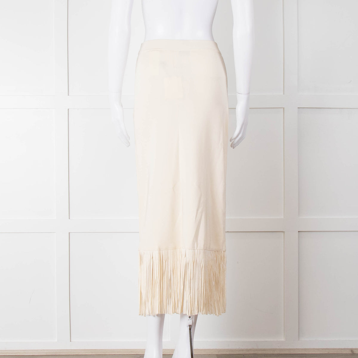 Sandro Cream Knit Fringed Midi Skirt