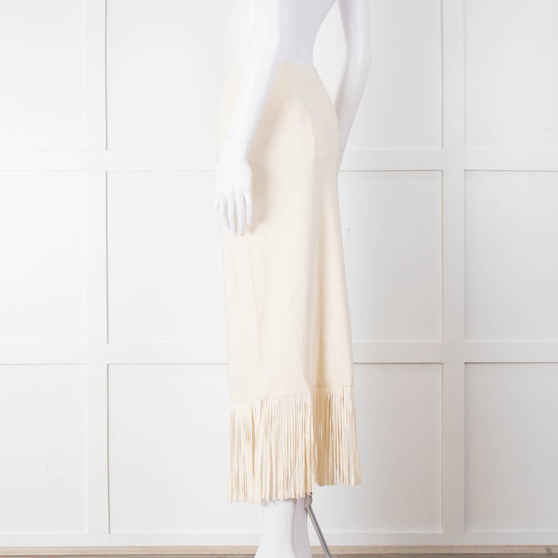 Sandro Cream Knit Fringed Midi Skirt