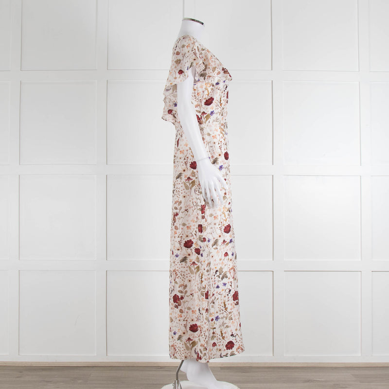 Lily & Lionel Cream Khaki Red Floral Sleeveless Maxi Dress