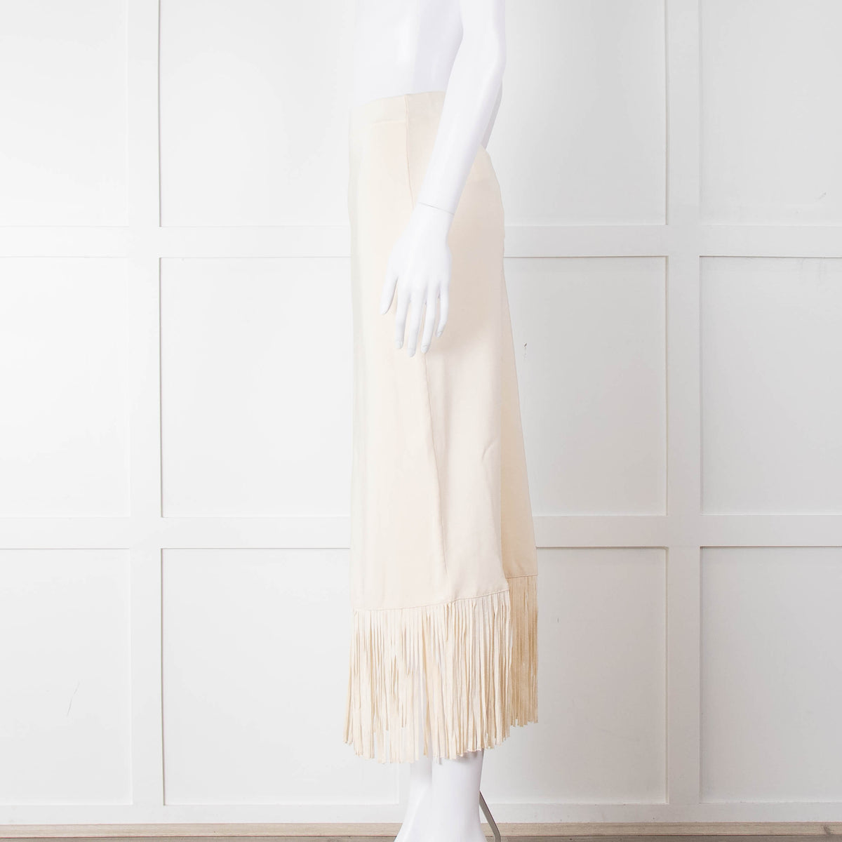 Sandro Cream Knit Fringed Midi Skirt