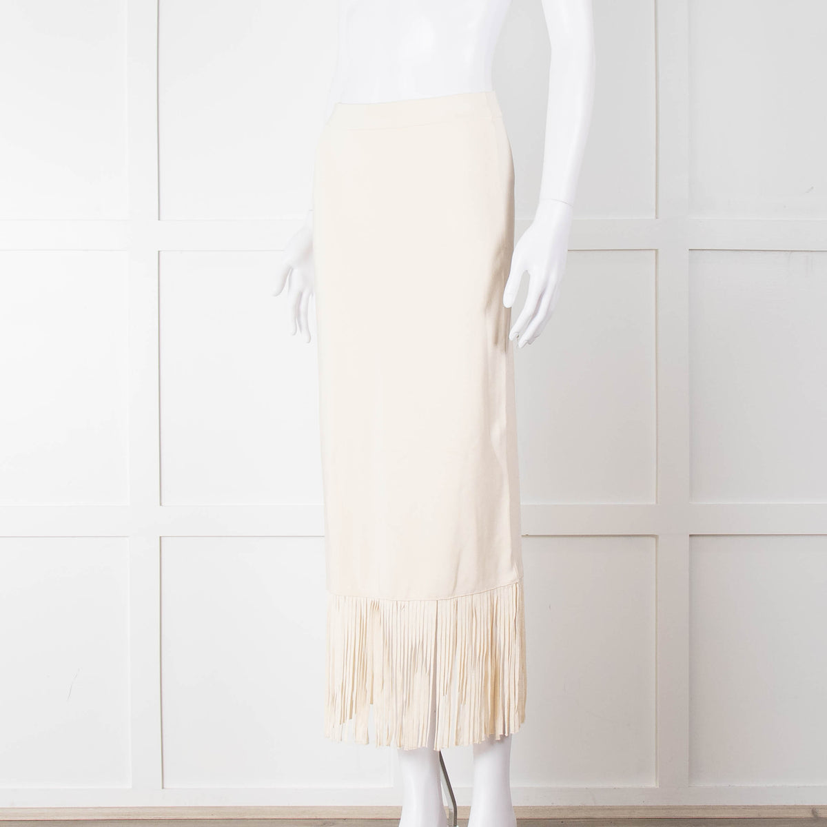 Sandro Cream Knit Fringed Midi Skirt