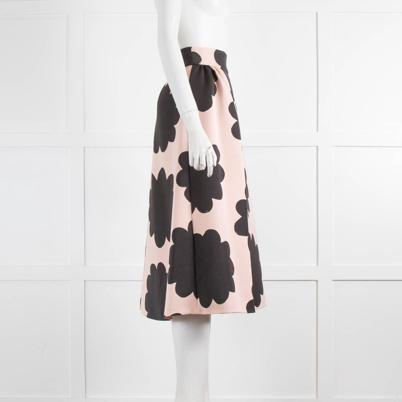 Kate Spade Blushed Pink Black Flowers Midi Skirt