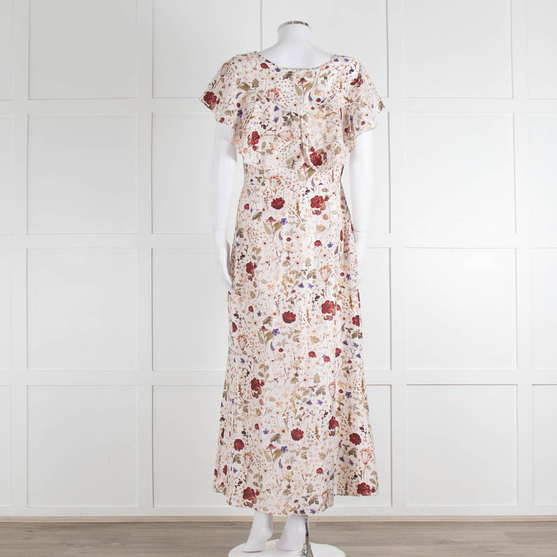 Lily & Lionel Cream Khaki Red Floral Sleeveless Maxi Dress