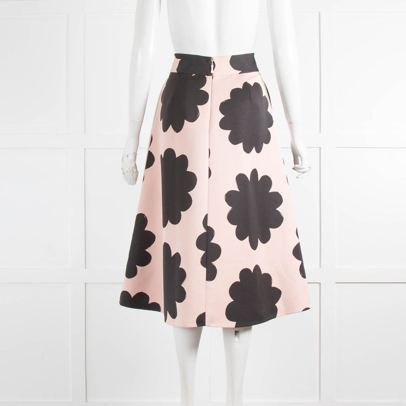 Kate Spade Blushed Pink Black Flowers Midi Skirt