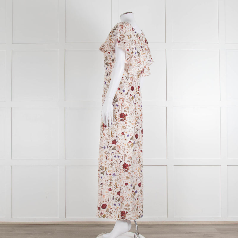 Lily & Lionel Cream Khaki Red Floral Sleeveless Maxi Dress