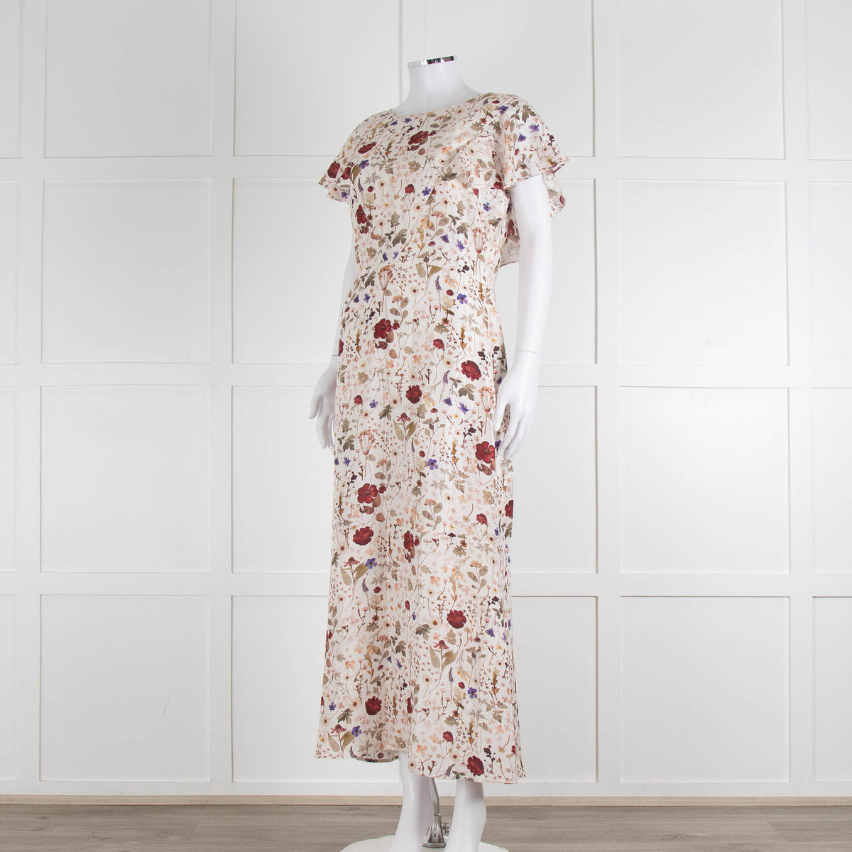 Lily & Lionel Cream Khaki Red Floral Sleeveless Maxi Dress