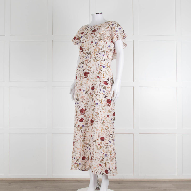 Lily & Lionel Cream Khaki Red Floral Sleeveless Maxi Dress